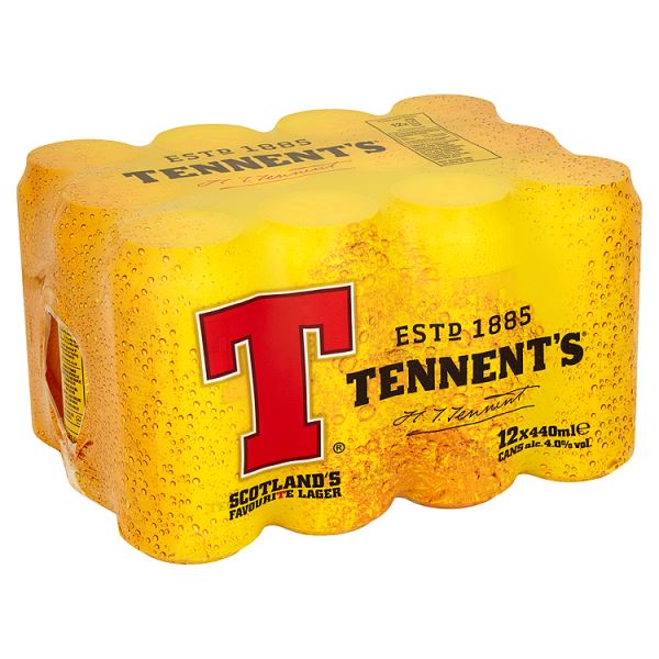 Tennents Lager 12 Pack 440ml www.elliescellar.com